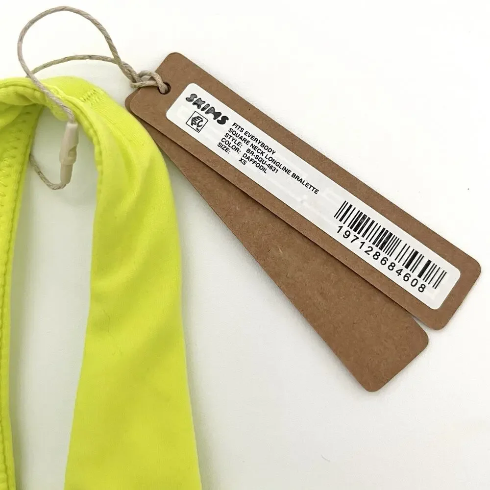 SKIMS Fits Everybody XS Square Neck Longline Bralette In Daffodil Neon Green NWT - Picture 4 of 7